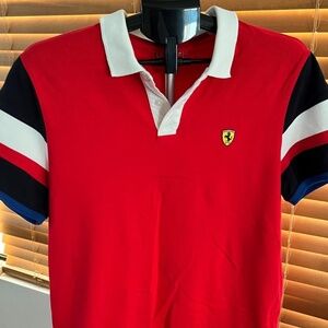 Scuderia Ferrari Red Black White Pique Knit Polo Shirt | Size XL